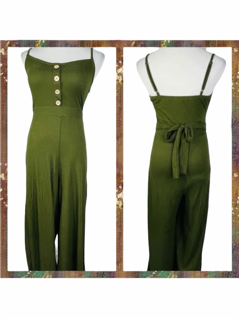 Iris Olive Green Ribbed Jumpsuit - Medium